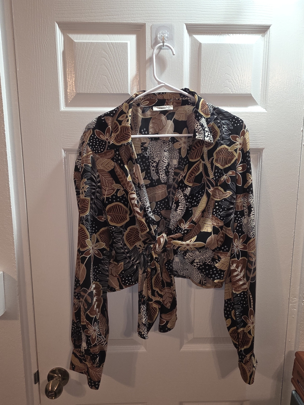 TIMING Animal Print Blouse in Black & Brown Size XL